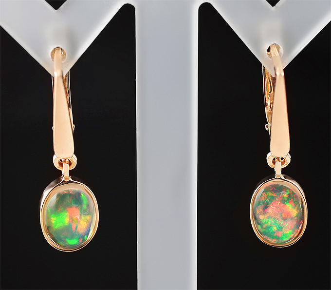 Золото Серьги с эфиопскими кристаллическими опалами