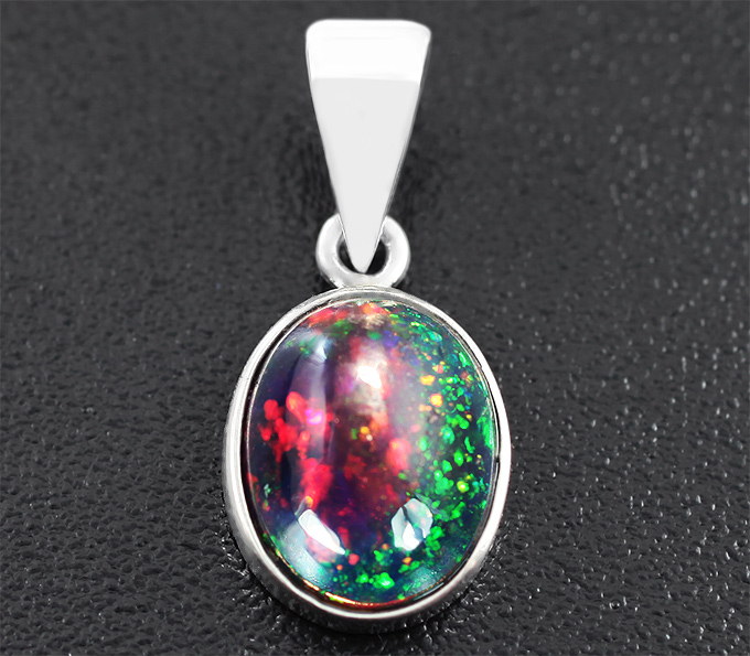 Серебро 925 Кулон с кристаллическим черным опалом