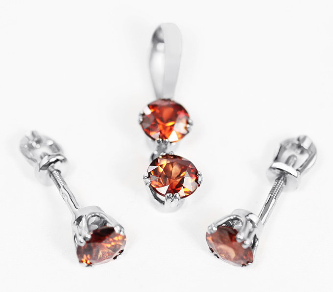 Золото Комплект с коньячными цирконами