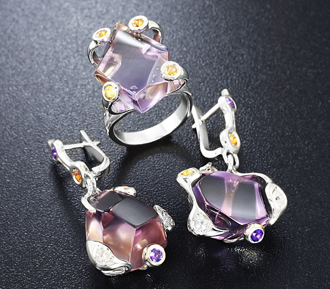Серебро 925 Комплект с аметринами и сапфирами