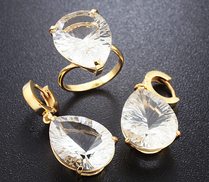 Золото Комплект с бесцветными кварцем