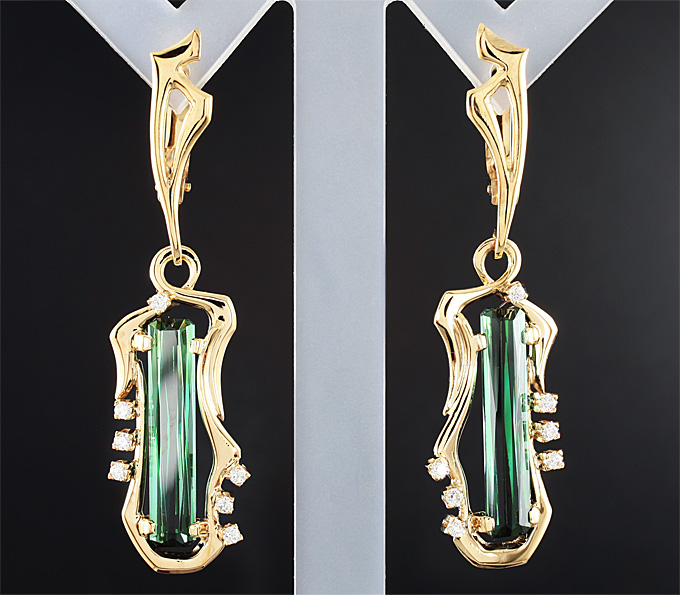 Золото Серьги с «неоновыми» турмалинами и бриллантами