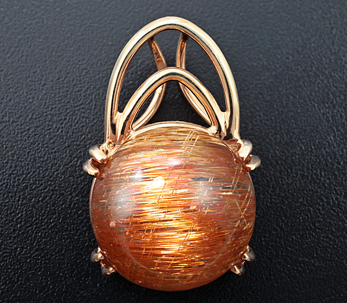 Серебро 925 Кулон, инкрустированный рутиловым кварцем с эффектом «кошачьего глаза»