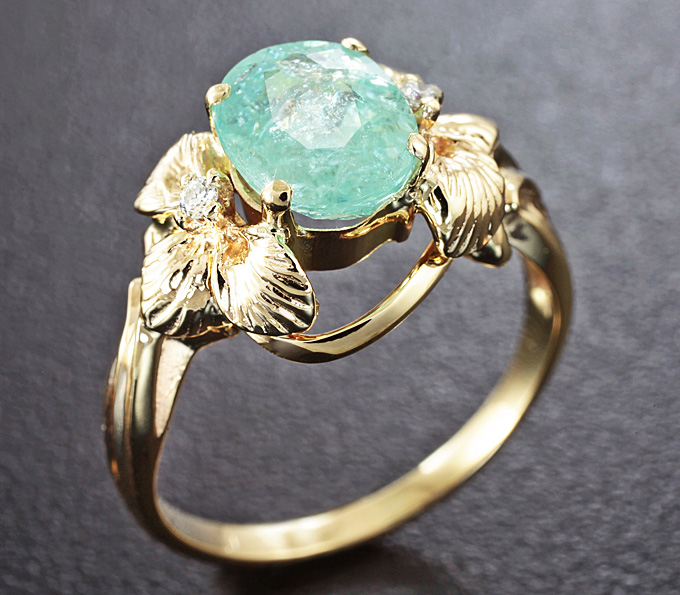 Золото Кольцо с параиба турмалином и бриллиантами