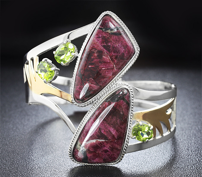 Серебро 925 Браслет с яшмой и перидотами