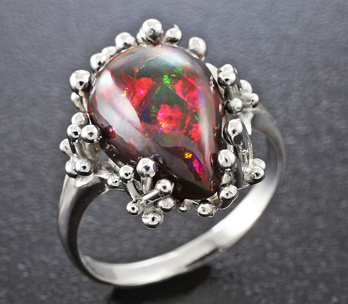 Серебро 925 Кольцо c кристаллическим черным опалом