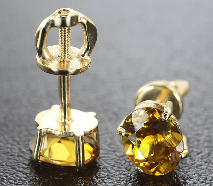 Золото Пусеты с золотистыми сфенами