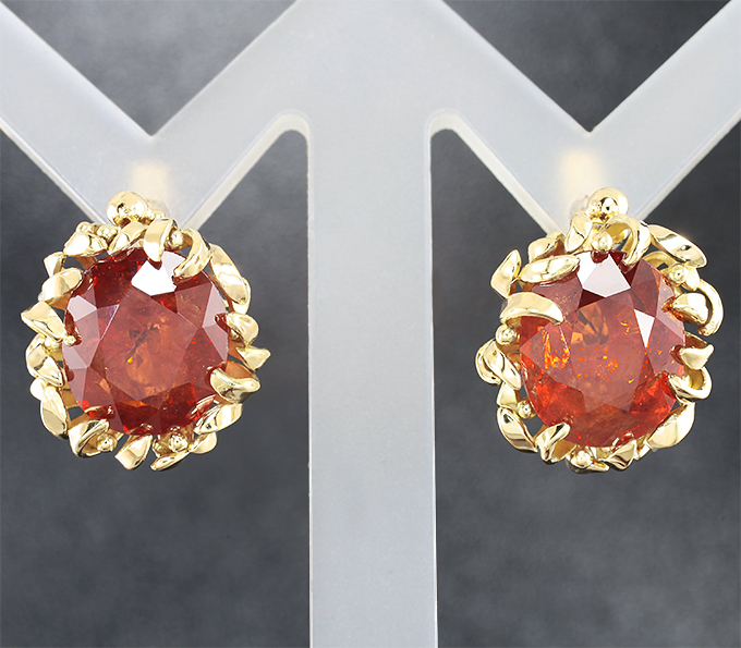 Золото Серьги с крупными спессартинами