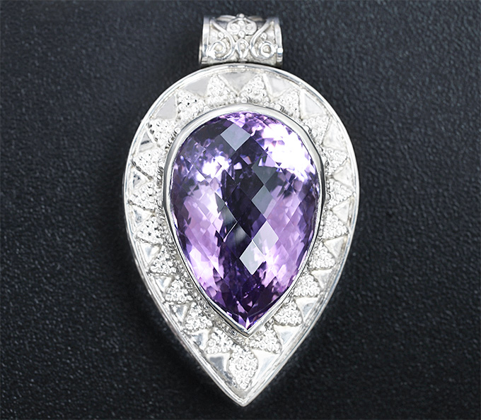 Серебро 925 Кулон с крупным бразильским аметистом