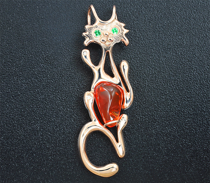 Серебро 925 Кулон с мексиканским огненным опалом, цаворитами гранатами и 4 бриллиантами