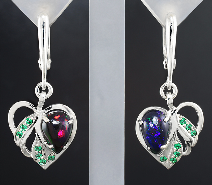 Серебро 925 Серьги с кристаллическими черными опалами