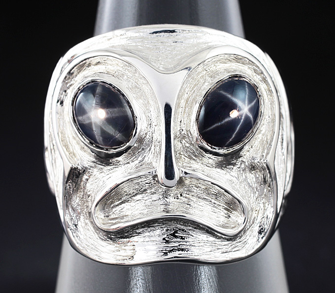 Серебро 925 Кольцо cо звездчатыми сапфирами