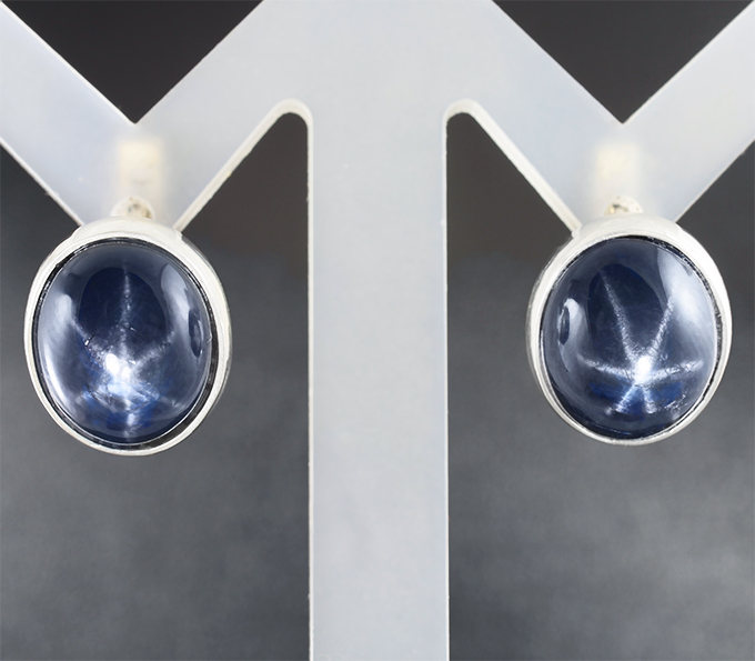 Серебро 925 Серьги со звездчатыми сапфирами