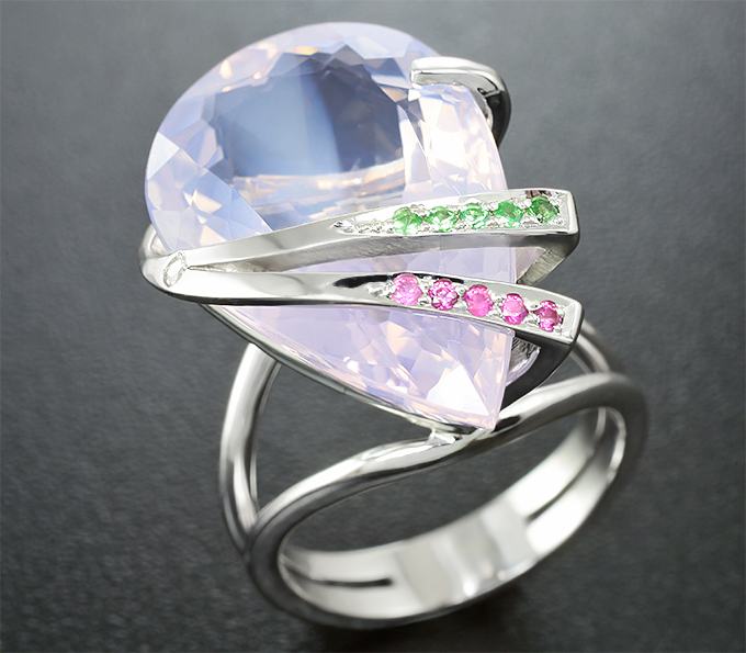 Серебро 925 Кольцо c лавандовым аметистом, цаворитами гранатами и сапфирами