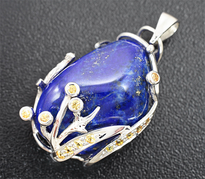 Серебро 925 Кулон с лазуритом и сапфирами