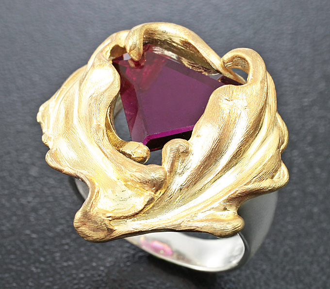 Серебро 925 Кольцо cо слайсом рубеллита турмалина