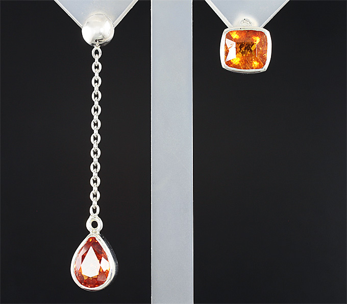 Серебро 925 Пусета и серьга с клиногумитом и мандариновым спессартином