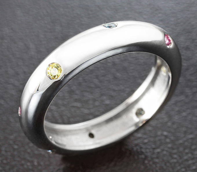 Серебро 925 Кольцо c разноцветными сапфирами