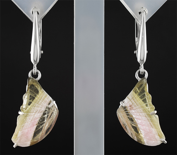 Серебро 925 Серьги с резными турмалинами