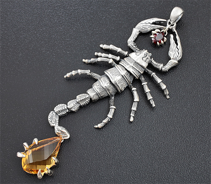 Серебро 925 Кулон с цитрином и красной шпинелью