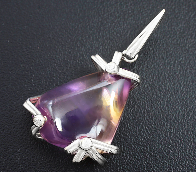 Серебро 925 Кулон с крупным кабошоном аметрина и бесцветными цирконами