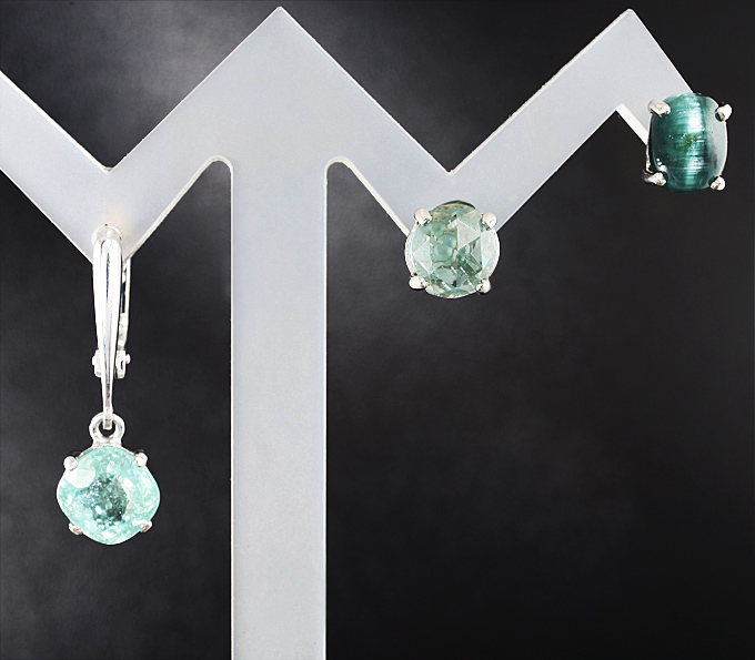 Серебро 925 Комплект (серьга + пусеты) с турмалинами