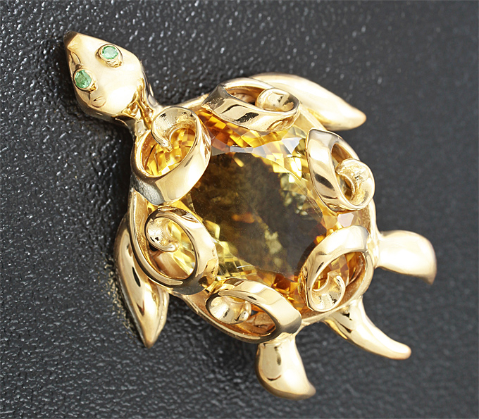 Серебро 925 Кулон «Черепашка» с цитрином и цаворитами гранатами