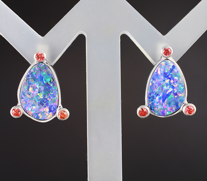Серебро 925 Серьги с австралийскими дублет опалами и сапфирами