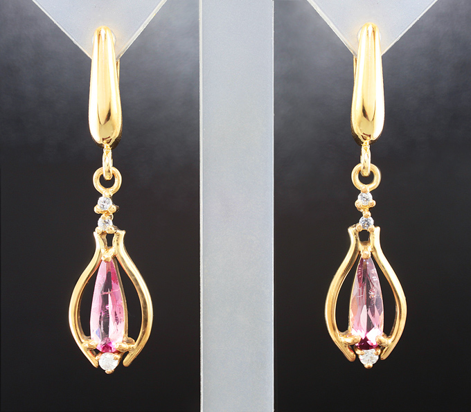 Серебро 925 Серьги с розовыми турмалинами и лейкосапфирами