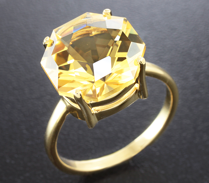 Золото Кольцо с цитрином авторской огранки «American»