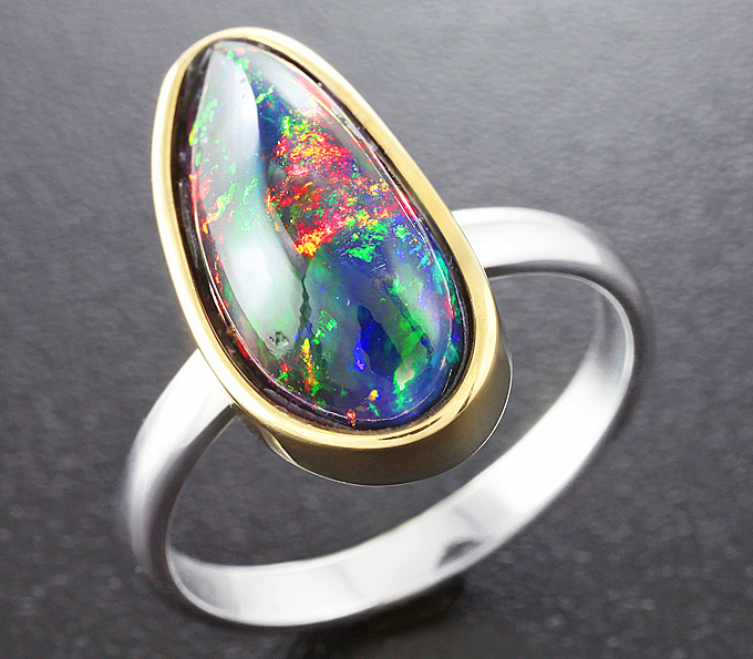 Серебро 925 Кольцо c кристаллическим черным опалом