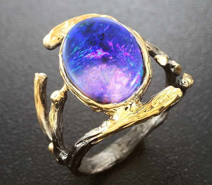 Серебро 925 Кольцо c австралийским черным опалом