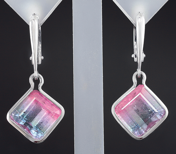 Серебро 925 Серьги с парой полихромных турмалинов