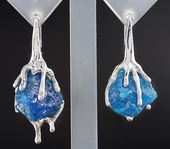 Серебро 925 Серьги с необработанными апатитами