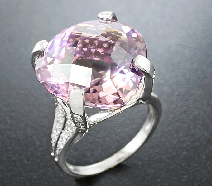 Серебро 925 Кольцо c превосходным крупным аметрином и лейкосапфирами