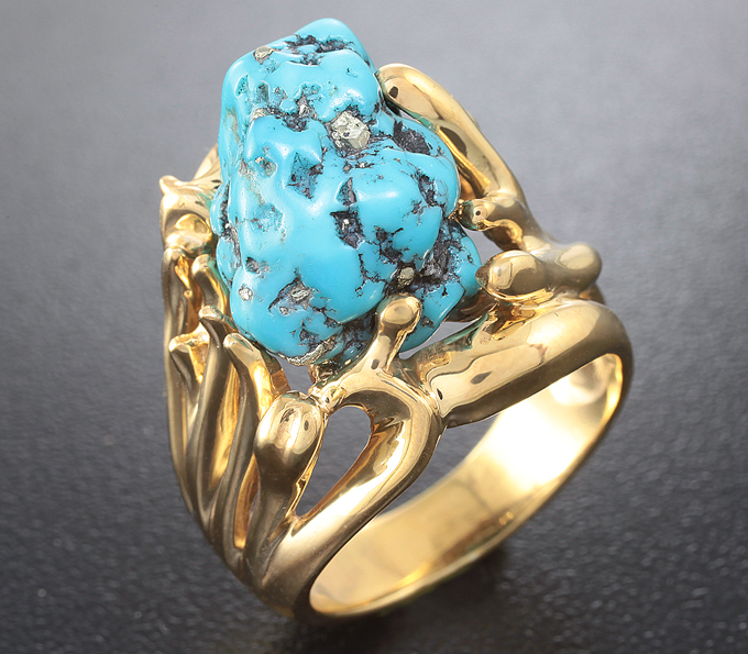 Серебро 925 Кольцо с аризонской бирюзой с включениями пирита