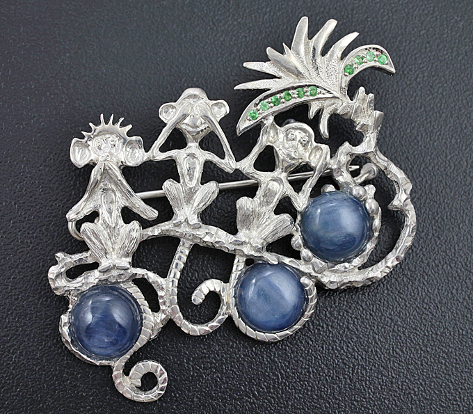 Серебро 925 Кулон с кианитами и цаворитами гранатами