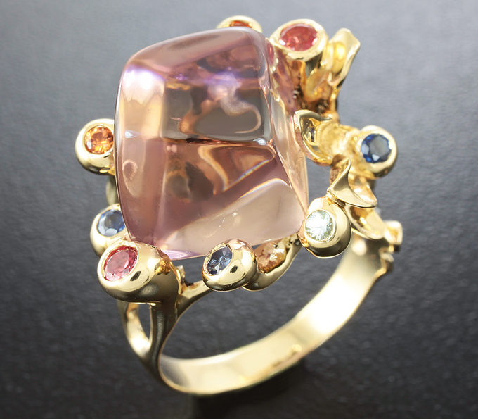 Золото Кольцо с аметрином и разноцветными сапфирами