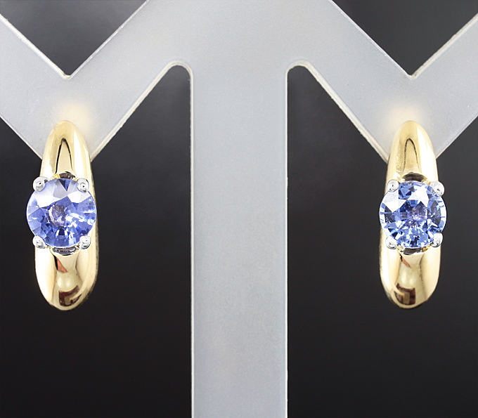 Золото Серьги с синими сапфирами