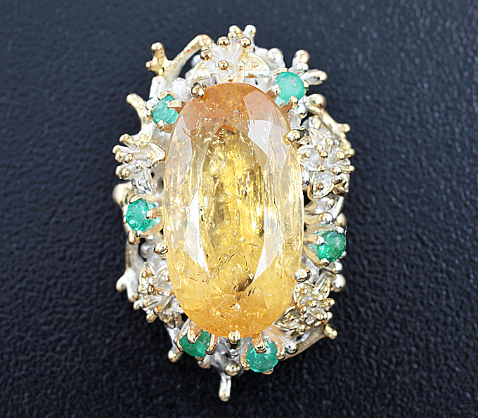 Серебро 925 Кулон с желтым топазом и изумрудами