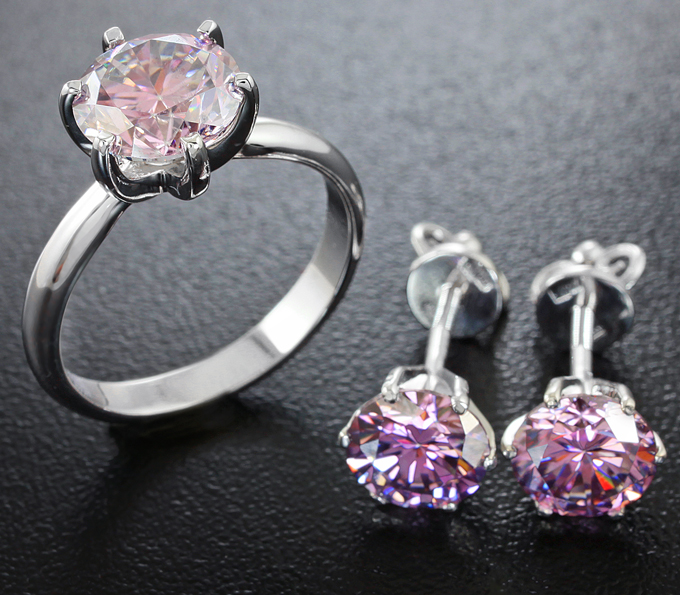 Золото Комплект с розовыми муассанитами