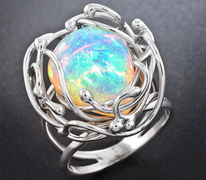 Серебро 925 Кольцо c кристаллическим эфиопским опалом