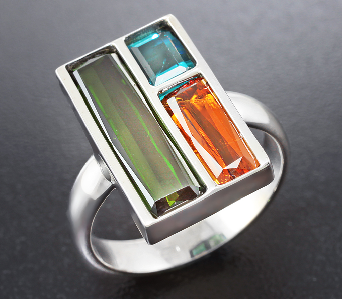 Серебро 925 Кольцо c разноцветными турмалинами