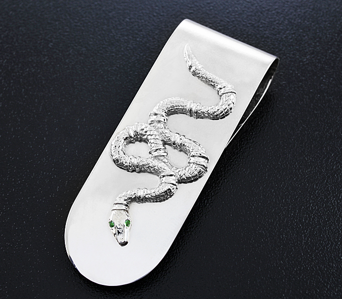 Серебро 925 Зажим для денег с цаворитами гранатами