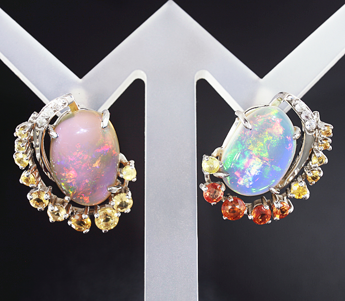 Серебро 925 Серьги с кристаллическими эфиопскими опалами и разноцветными сапфирами