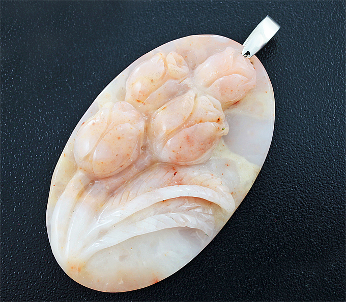 Серебро 925 Миниатюра-подвеска «Тюльпаны» из цельного агата