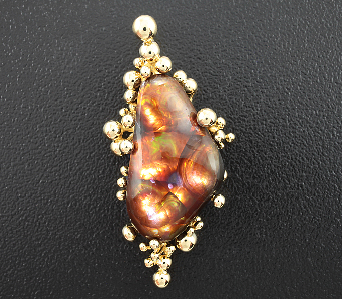Золото Кулон с мексиканским огненным агатом
