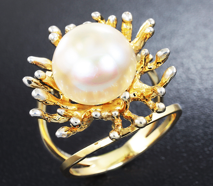 Золото Кольцо c кремовой жемчужиной