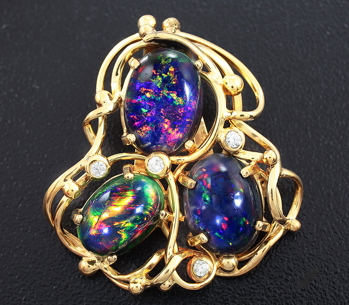 Серебро 925 Кулон с кристаллическими черными опалами