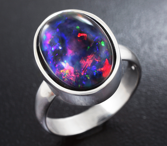 Серебро 925 Кольцо c кристаллическим черным опалом